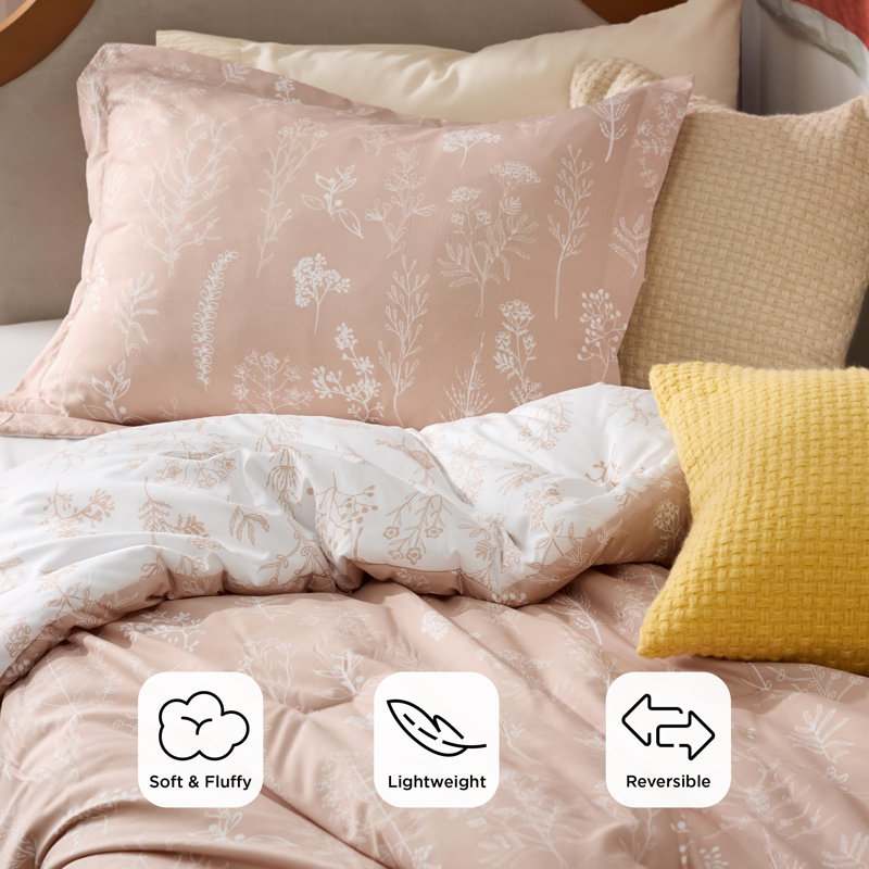 Best Seller Bedsure Comforter Set Reversible Cute Floral Bedding, 89GSM, Full Comforter + 2 Standard Pillow Sham, Dusty Rose