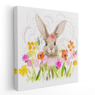 «April Flowers and Bunny I», reproduction d'art sur toile