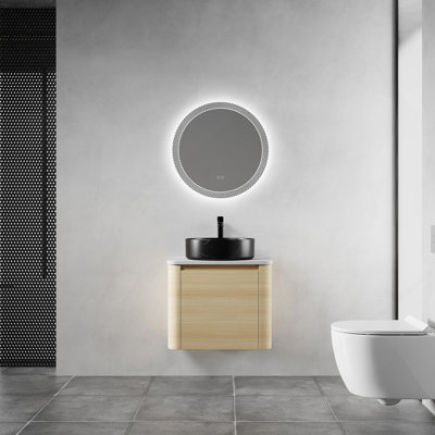 Meuble-lavabo mural 24 po avec lavabo d'art en céramique et porte à fermeture en douceur, design élégant et peu encombrant