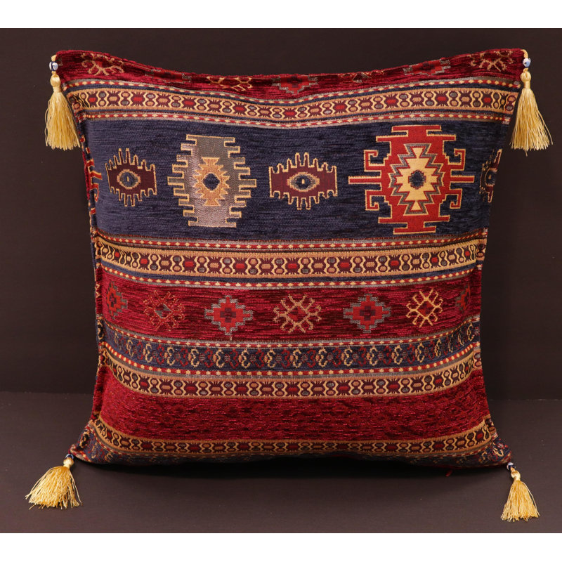 Southwestern Pillows Tassels Chenille Reversible Throw Pillow, Burgundy