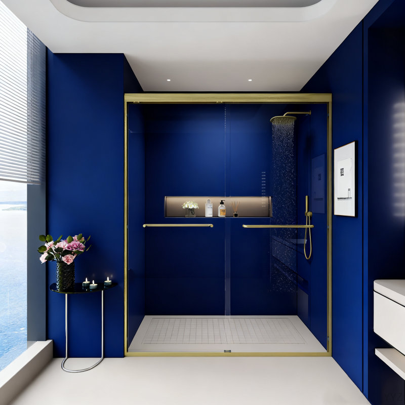56" - 60" W X 72" H Double Sliding Shower Door, Semi-Frameless Bypass Bathroom Sliding Door With 1/4" (6Mm) Tempered Glass For Walk-In Shower