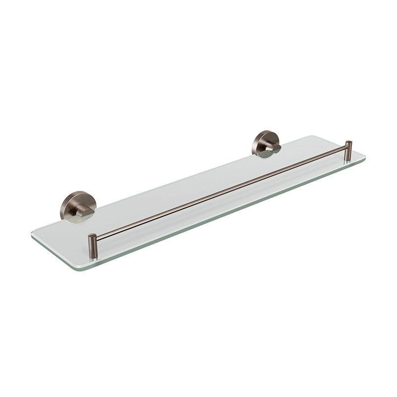 Lava Wall-Mounted Glass Shelf - Brushed Nickel, Premium Brass Construction, Installation Hardware Included, Brushed Nickel