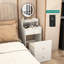 Meuble-lavabo 3 en 1 avec miroir et station de charge - blanc, 2 tiroirs de rangement, tabouret rembourré, coiffeuse compacte pour salons éclairés et charge ouverte,