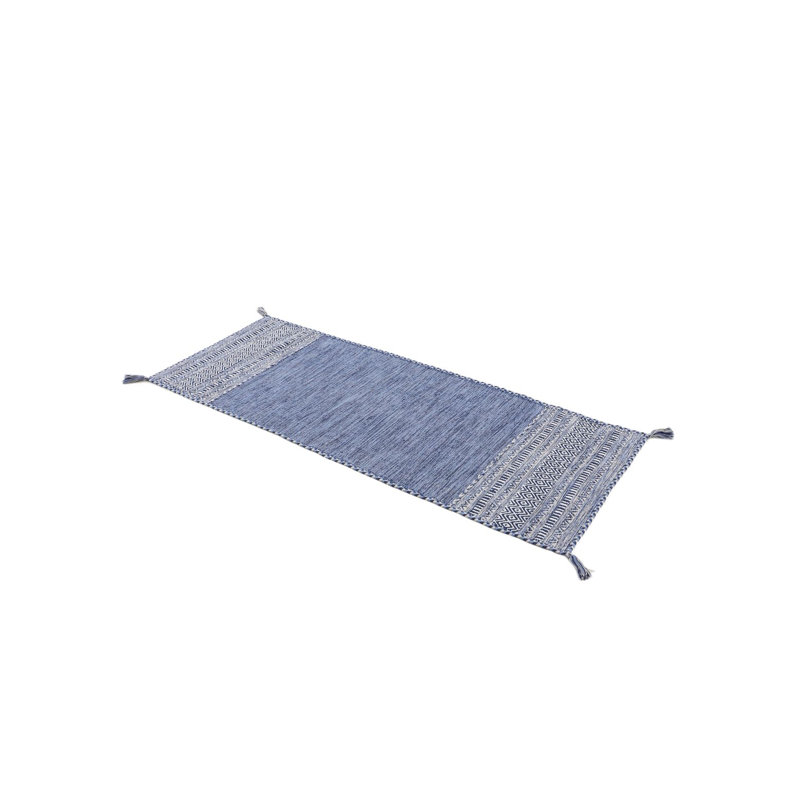 Azizi Striped Hand Woven Cotton Blue Rug, Runner 80 x 500cm