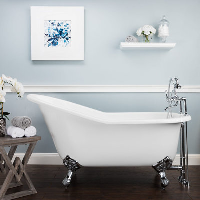 62'' x 32'' Clawfoot Soaking Cast Iron Bathtub with Faucet