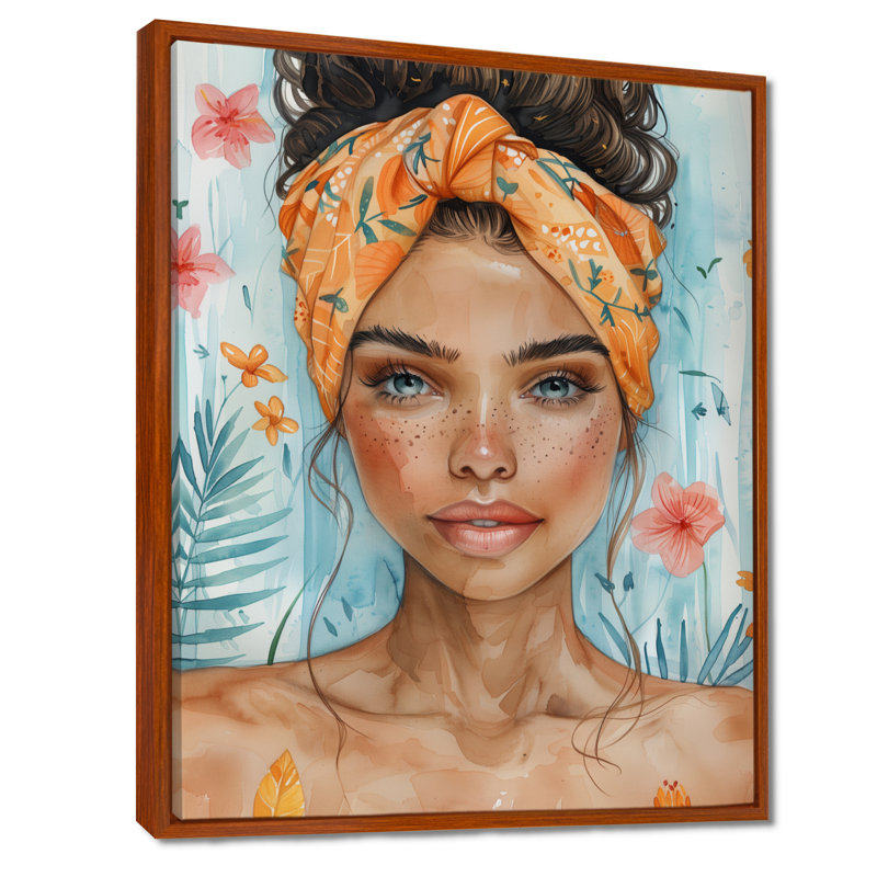 Rose, bleu, femme en salle de bain - Décoration murale de salle de bain, Cadre flottant brun, H 12 po x l 20 po