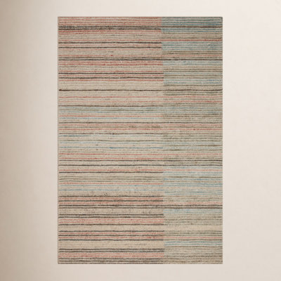 Beige Brown Hand-Tufted Striped Wool Rug