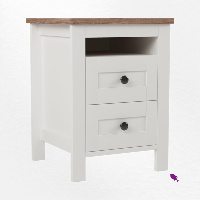 2-Drawer Wood Nightstand, White