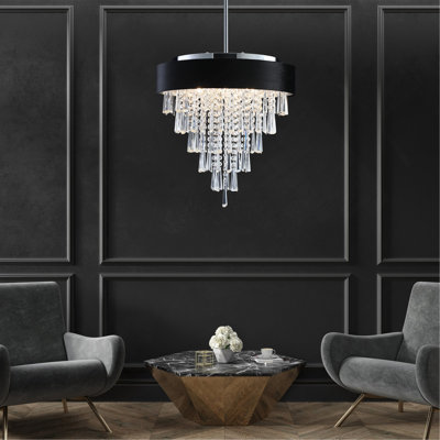 Lustre en cristal 18 po moderne avec abat-jour en velours noir anti-reflets, hauteur réglable, base G9 à 8 lumières pour la salle à manger, le salon ou la chambre à coucher (ampoule non incluse)