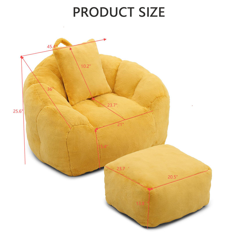Fauteuil à billes surdimensionné avec repose-pieds, Similifourrure jaune
