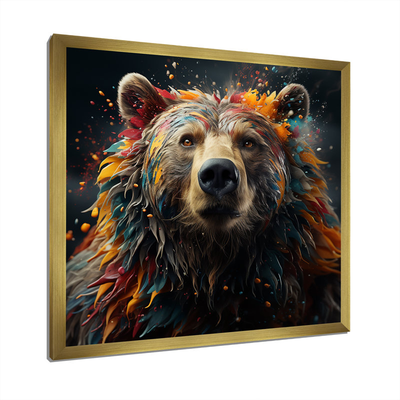 «Multicolor Grizzly Bear Grace», art mural sur toile, H 24 po x l 24 po x P 1 po, Cadre doré simple