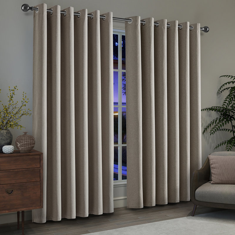Luxurious A28 Linen Blackout Eyelet Curtains (Set of 2), 168cm Width x 183cm Drop, Mink