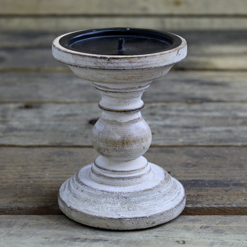 Wood Tabletop / Centrepiece Candlestick, White