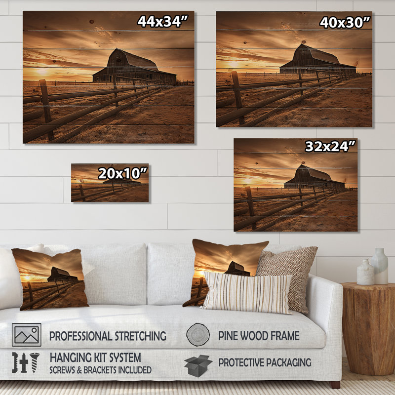Paysage de grange de Timothée au crépuscule II sur bois, H 10 po x l 20 po x P 0,78 po