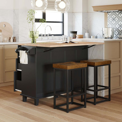 Versatile Farmhouse Kitchen Island Set with Drop Leaf and Ample Storage