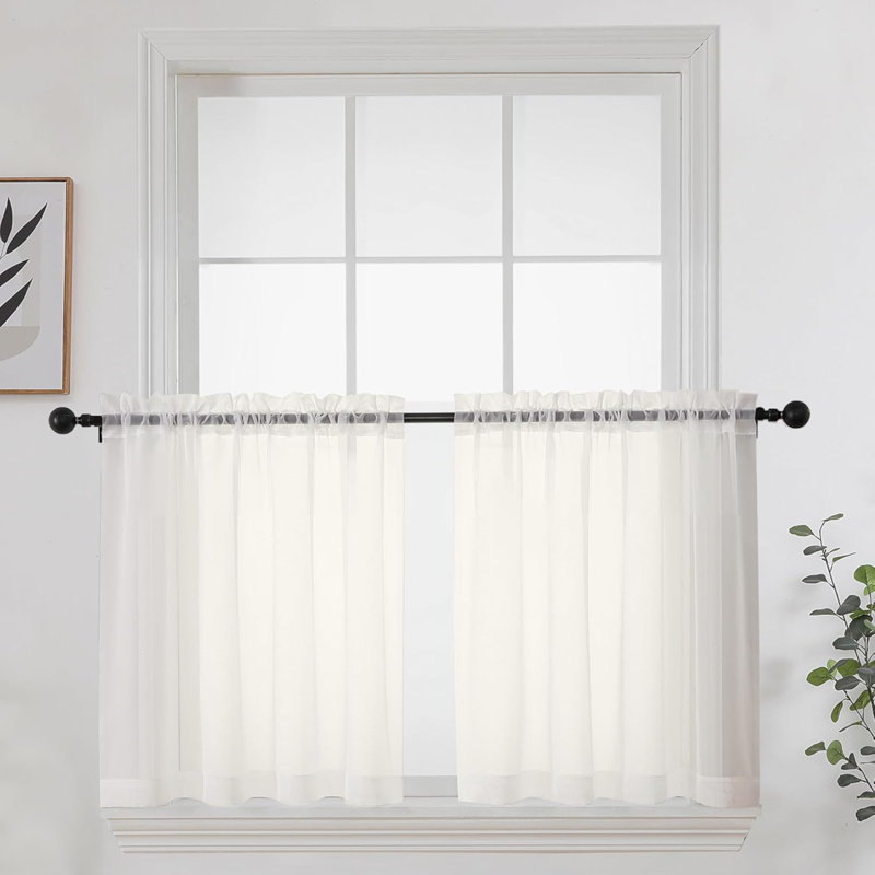 Short Sheer Curtains Long 2 Panels For Bathroom Window, Rod Pocket Light Filtering Sheer Tier Curtains For Small Kitchen Laundry Room, RV, Camper Travel Trailers