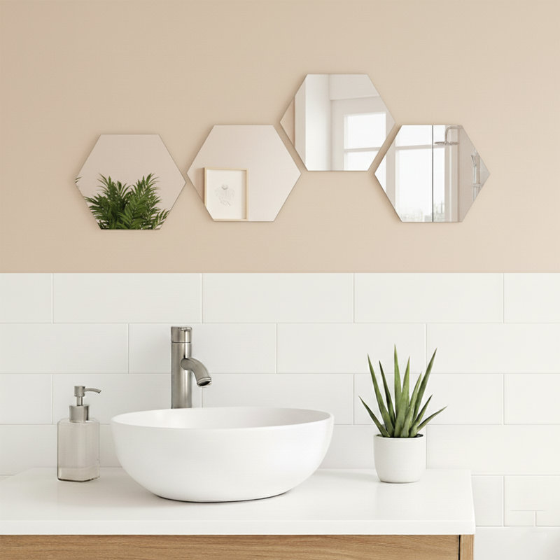 4  Small Adhesive Shaped Mirror Modern & Contemporary Frameless Set, 7.12" x 6.14"