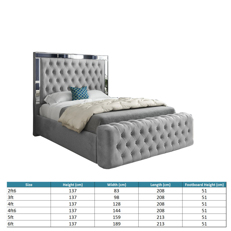 Aleck Upholstered Bed, Small Single (2'6), Grey
