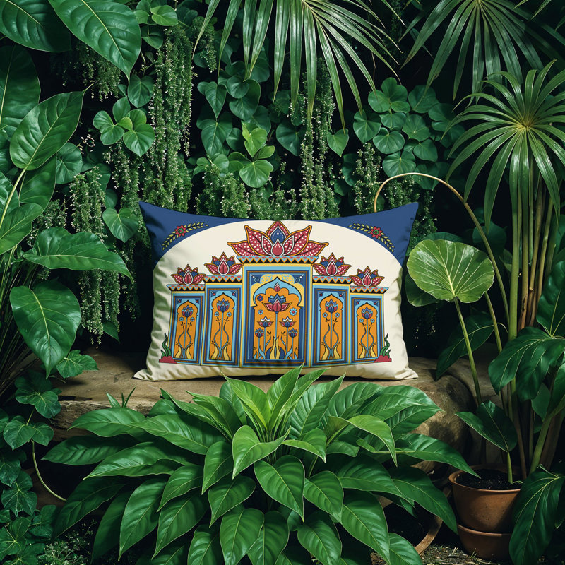 Oreiller rectangulaire réversible intérieur / extérieur Kimaya Lotus Arch, Rectangle H 18 po x l 25 po