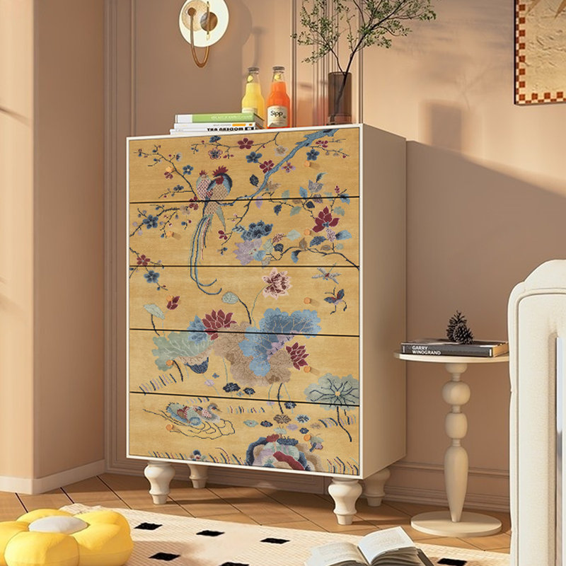 Commode décorative à cinq tiroirs Retro, Ivoire blanc