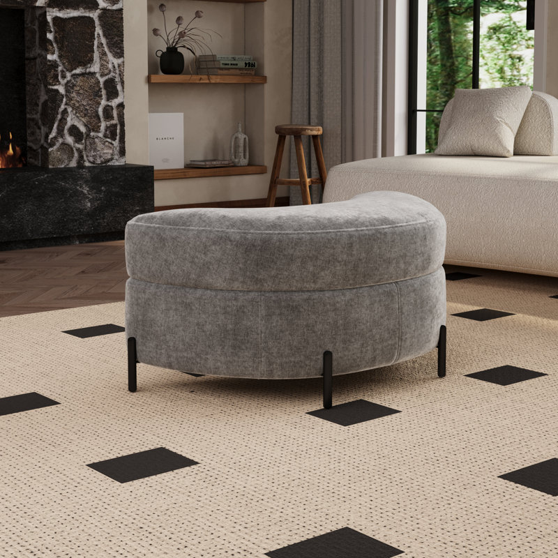 33.7" W Upholstered Storage Ottoman With Reversible Top, Gray