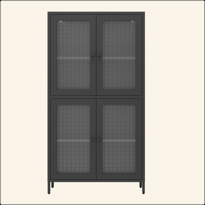 Classic Metal Storage Cabinet Display Cabinet With 4 Glass Doors 4 Shelves Cabinet Freestanding Bookcase Side Cabinet For Home Office Living Room Kitchen Hallway