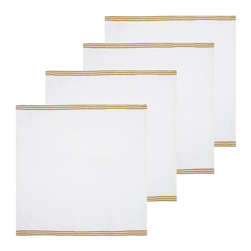 Gil Striped Square Napkin, White/Mustard