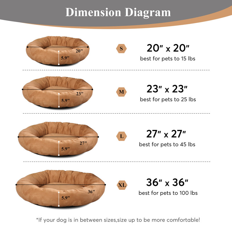 Lit de luxe pour chien, beignet rond, antidérapant et lavable à la machine, Petit (l 20 po x P 20 po x H 4,5 po), Chameau