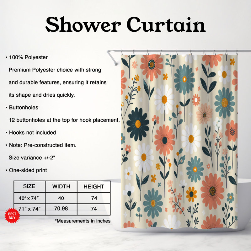 Rideau de douche 1 pièce Funky Daisy Fields, H 74 po x l 40 po