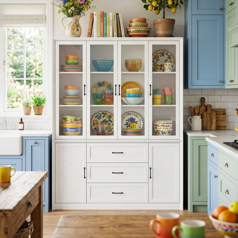 Dispaly Storage Cabinet With Glass Door, White