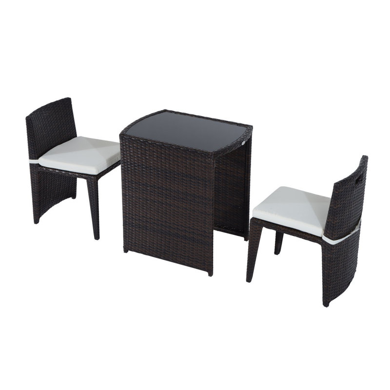 Huron 3pcs Wicker Rattan Bistro Set Patio Chair and Table Set w/ Cushion Outdoor