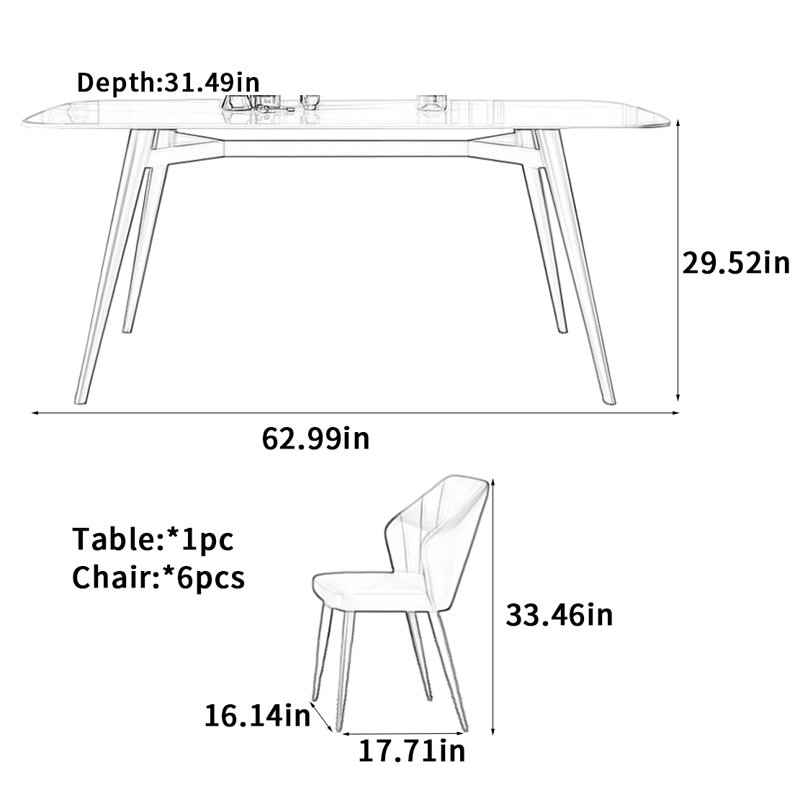 Table de salle à manger Light, H 29,52 po x L 62,99 po x l 31,49 po