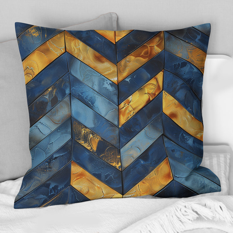 Coussin décoratif bleu à chevrons Glamour VII, H 16 po x l 16 po