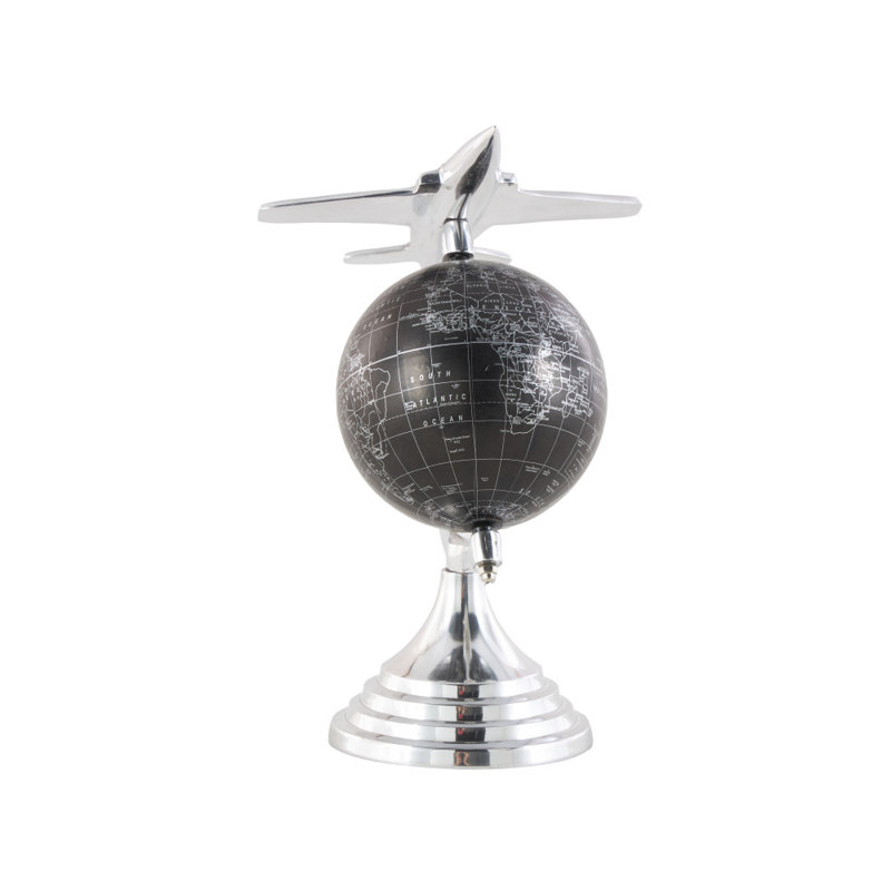 Aluminum Metal World Map Airplane Educational/Geographic Earth Silver Globe