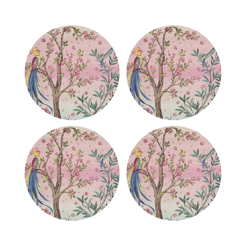 Resplendent Quesal Prism Vegan Leather Round Coasters, Prism
