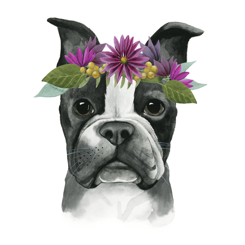 Flower Crown Pup II - Wrapped Canvas Print, 51cm H x 51cm W