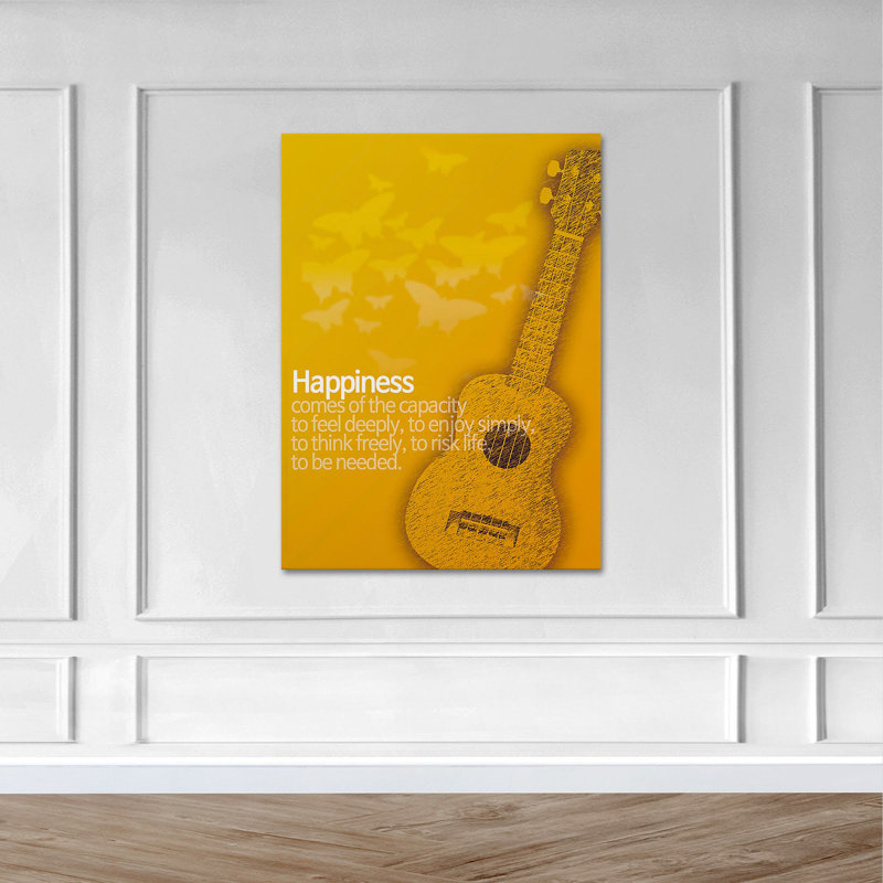 Une guitare jaune - impression sur toile tendue, H 14 po x l 11 po x P 2 po