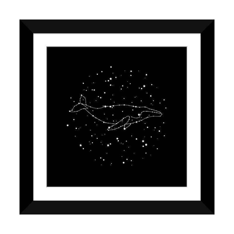 «Whale Constellation», reproduction d'impression sur toile, H 24 po x l 24 po x P 1 po, Papier beaux-arts encadré noir, Blanc