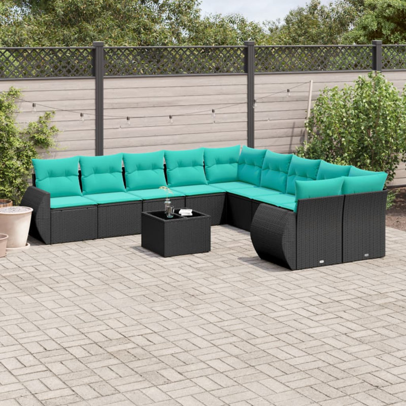  Ensemble de canapé de patio 11 pièces avec coussins en rotin de polyester noir