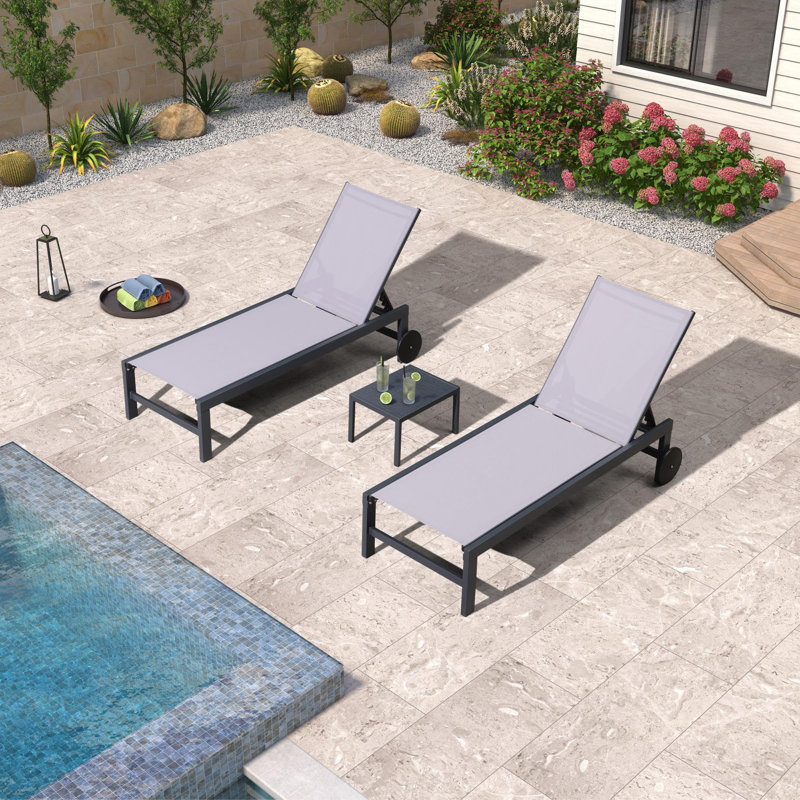 Ensemble de chaises longues inclinables 74,02 po, Gris clair