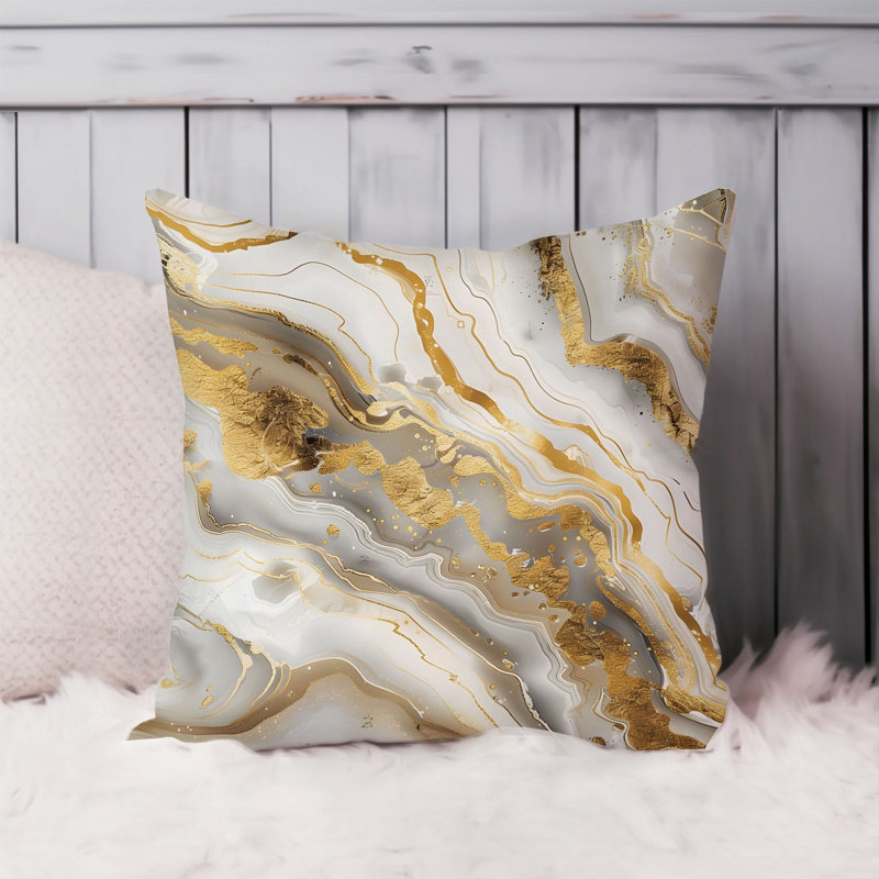 Abstract Golden Geode Crystals Marble III Modern, 16"H x 16"W