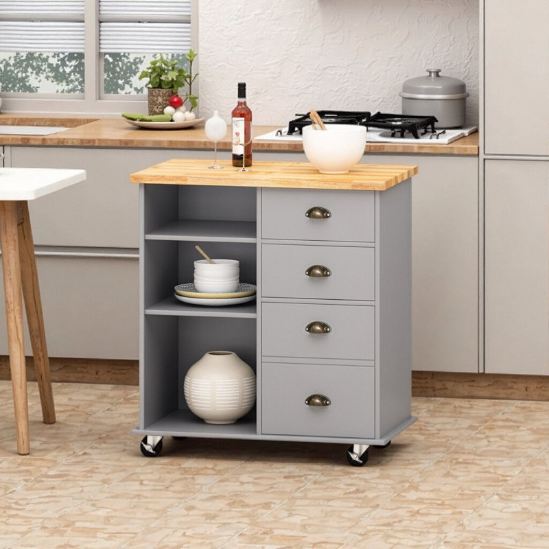 Provence Kitchen Cart with 2 Drawers and 1 Door, White