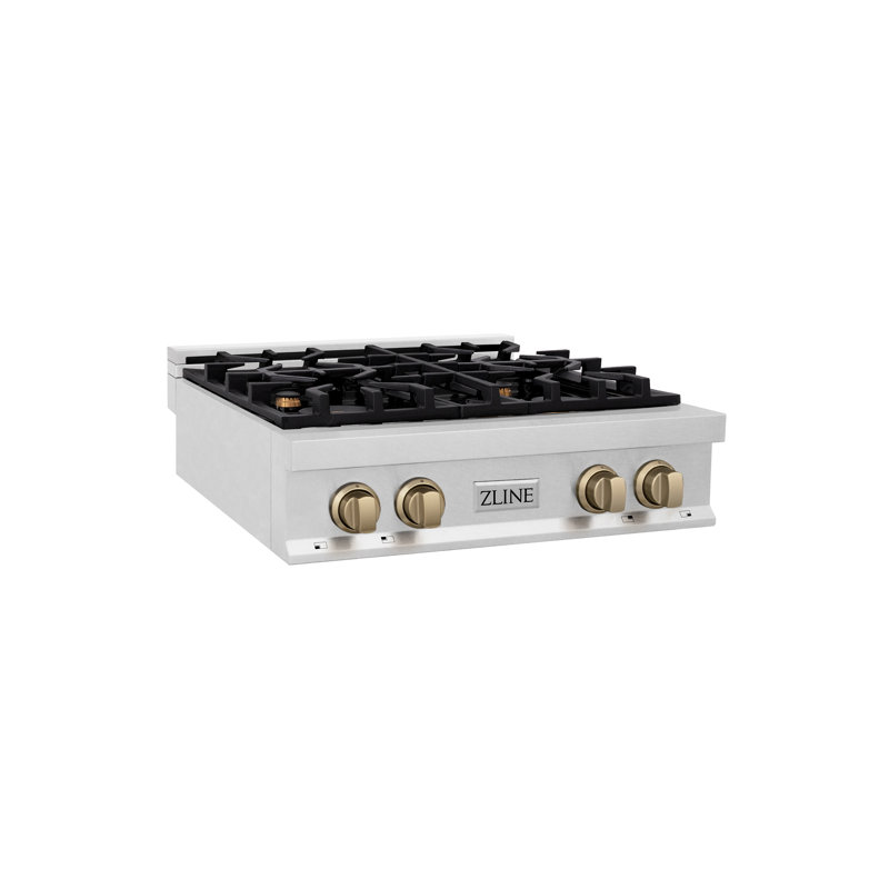 ZLINE Autograph Edition 30" Porcelain Rangetop with 4 Gas Burners in Fingerprint Resistant Stainless Steel and Gold Accents