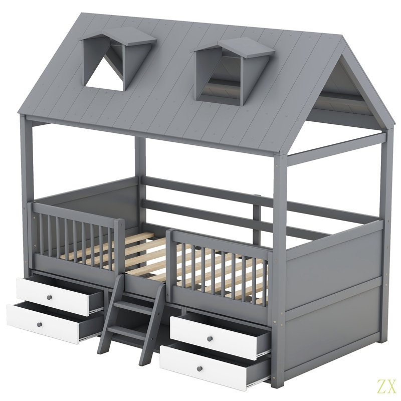 Structure de lit simple en bois, Gris