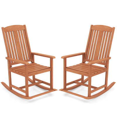 2 Pcs Outdoor Rocking Chair With Slatted Seat Wide Armrests And Footrest For Patio