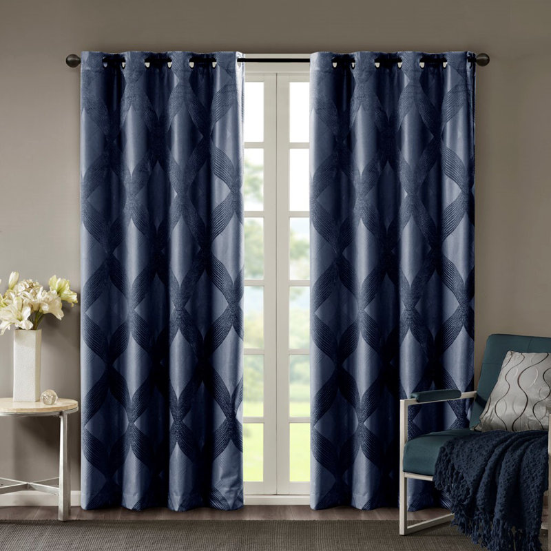 Rideau occultant en jacquard, Bleu marine, L 10,24 po x L 11,02 po