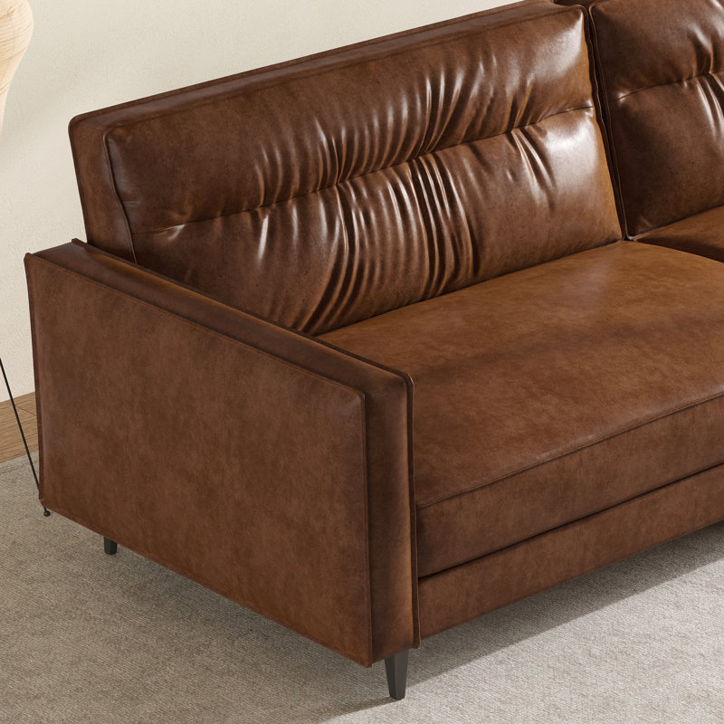 Canapé 86,61 po en cuir huilé de luxe, canapé rétro haut de gamme, structure robuste, sièges confortables