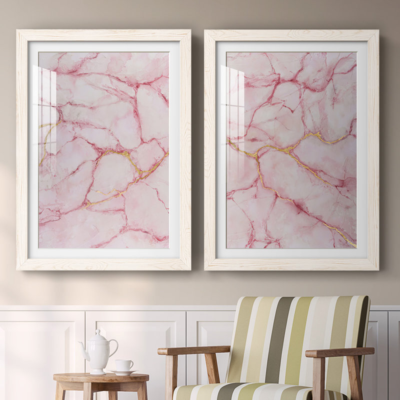 «Rose Marble I», reproduction encadrée de qualité supérieure - prête à être accrochée, Blanc, H 27,5 po x l 75 po x P 1,5 po