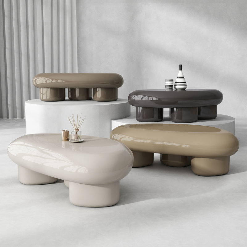 Jahmaal Curved Low Profile Coffee Table, Tan