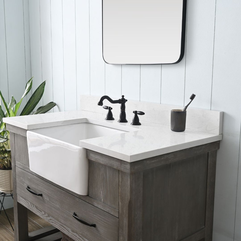 Meuble-lavabo simple 42 po Curiel, Gris patiné / noir mat